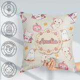 Custom Name Halloween Bunny Witch Teddy Pumpkin Seamless Pattern Square Filled Cushion Throw Pillow Sofa Bed Home Decor Zip Washable UK Made