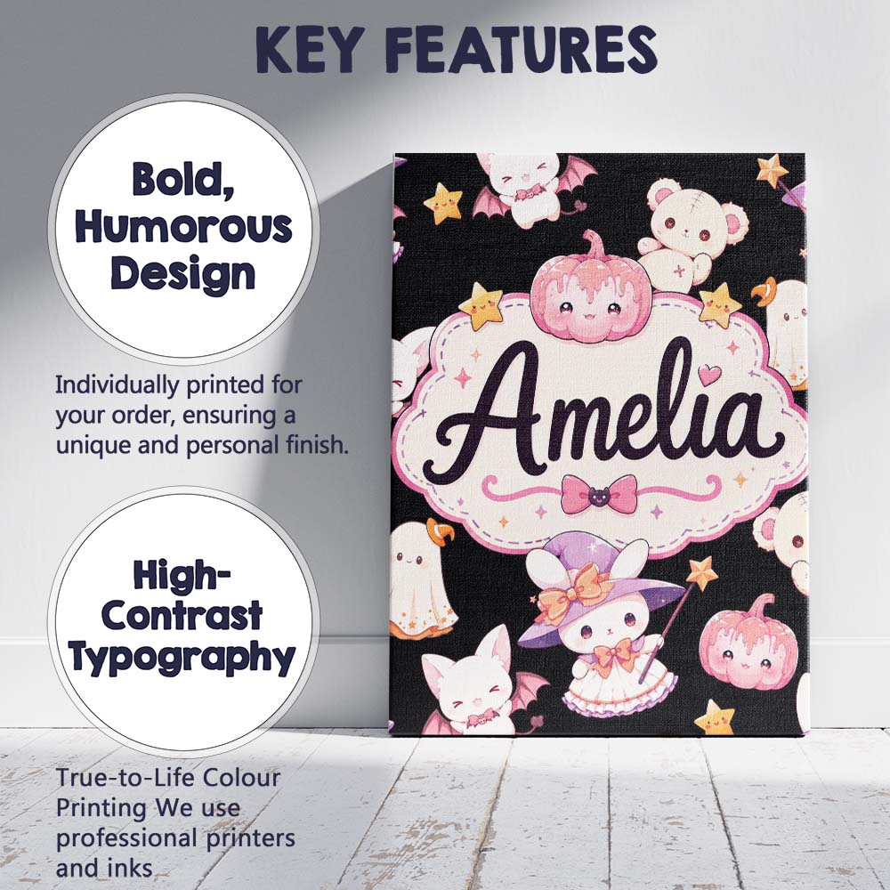 Personalised Name Cute Halloween Bunny Custom  Modern Room Accent Elegant Feature Canvas Wall Art Print Decor Picture Ready to Hang