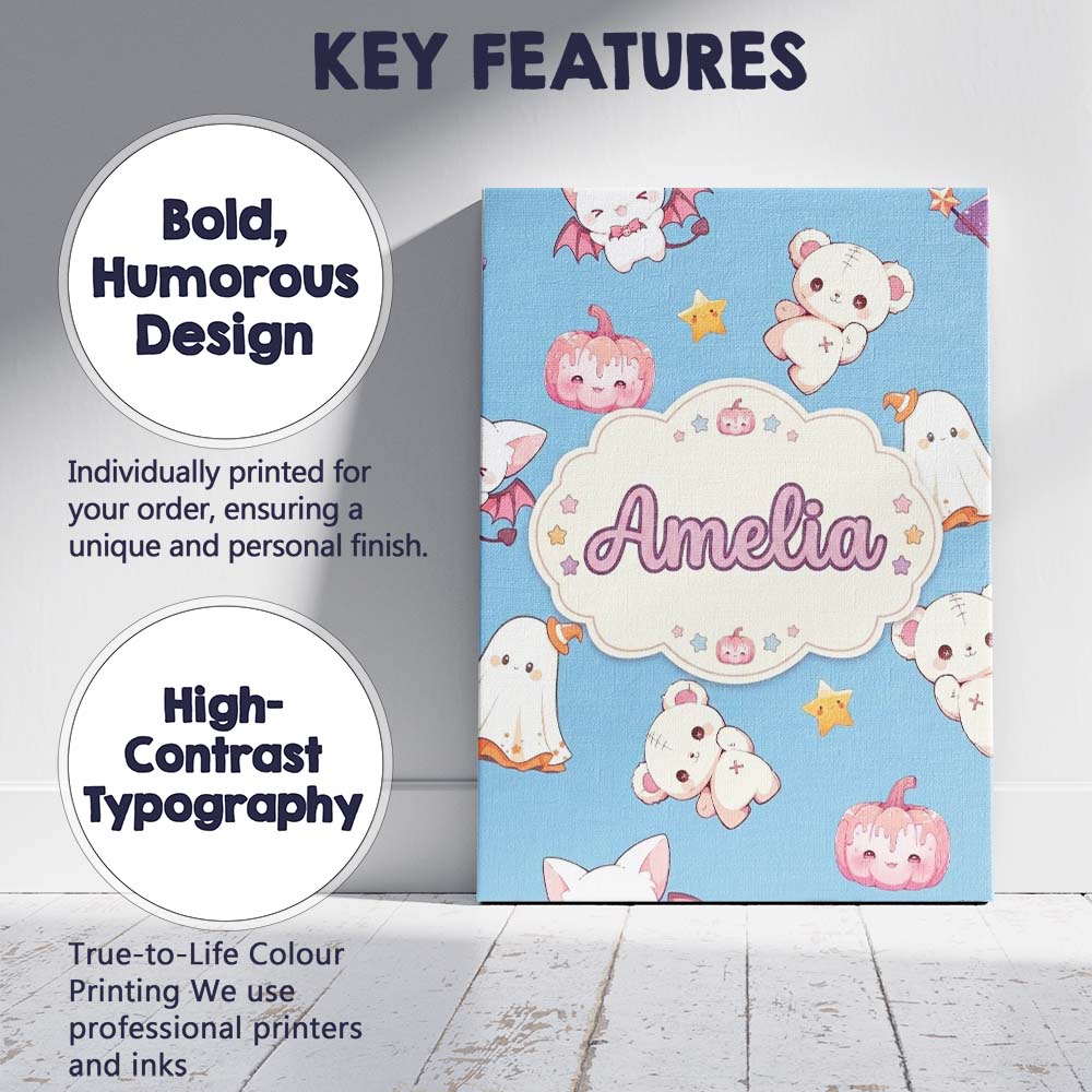 Personalised Name Cute Halloween Bunny Custom  Modern Room Accent Elegant Feature Canvas Wall Art Print Decor Picture Ready to Hang
