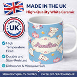 Personalized Custom Name Cute Halloween Bunny Witch Ghost Teddy Pumpkin Seamless Pattern 11oz Ceramic Coffee Tea Mug White Large Handle