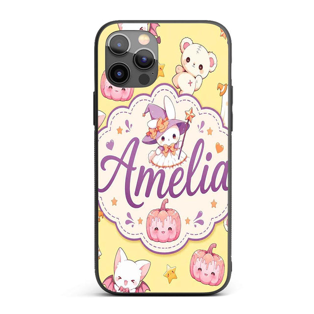 Cute Halloween Bunny Witch Teddy Pumpkin Seamless Custom Name Protective Phone Case Mobile Cover Durable Everyday Smartphone Shock Resistant