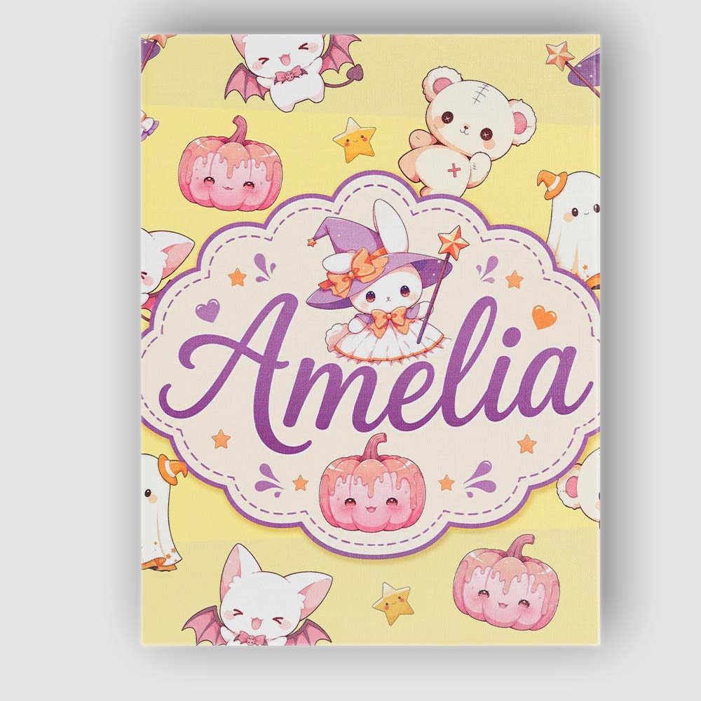 Personalised Name Cute Halloween Bunny Custom  Modern Room Accent Elegant Feature Canvas Wall Art Print Decor Picture Ready to Hang