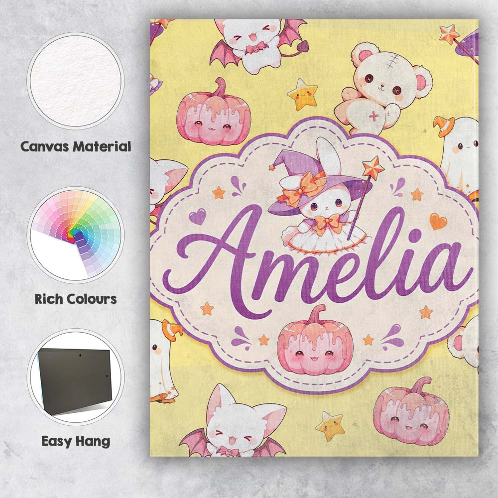 Personalised Name Cute Halloween Bunny Custom  Modern Room Accent Elegant Feature Canvas Wall Art Print Decor Picture Ready to Hang
