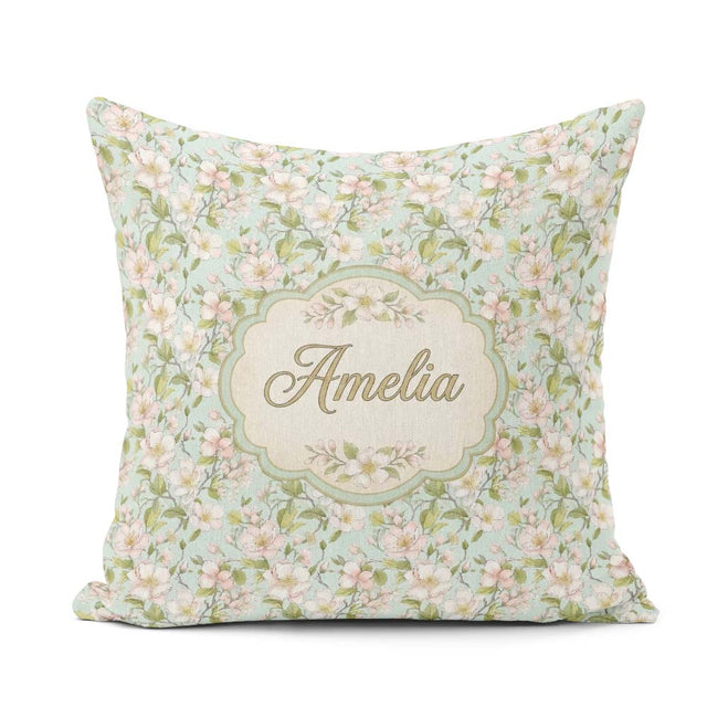 Custom Name Delicate Cherry Blossom Pastel Floral Pattern Lovely Square Filled Cushion Throw Pillow Sofa Bed Home Decor Zip Washable UK Made