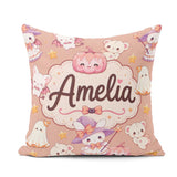 Custom Name Halloween Bunny Witch Teddy Pumpkin Seamless Pattern Square Filled Cushion Throw Pillow Sofa Bed Home Decor Zip Washable UK Made