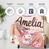 Cute Halloween Bunny Witch Teddy Pumpkin Seamless Pattern Peach  Personalised Custom Name Super Soft Fleece Blanket Bed Sofa Throw