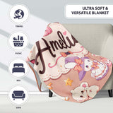 Cute Halloween Bunny Witch Teddy Pumpkin Seamless Pattern Peach  Personalised Custom Name Super Soft Fleece Blanket Bed Sofa Throw