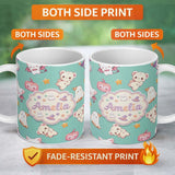 Personalized Custom Name Cute Halloween Bunny Witch Ghost Teddy Pumpkin Seamless Pattern 11oz Ceramic Coffee Tea Mug White Large Handle