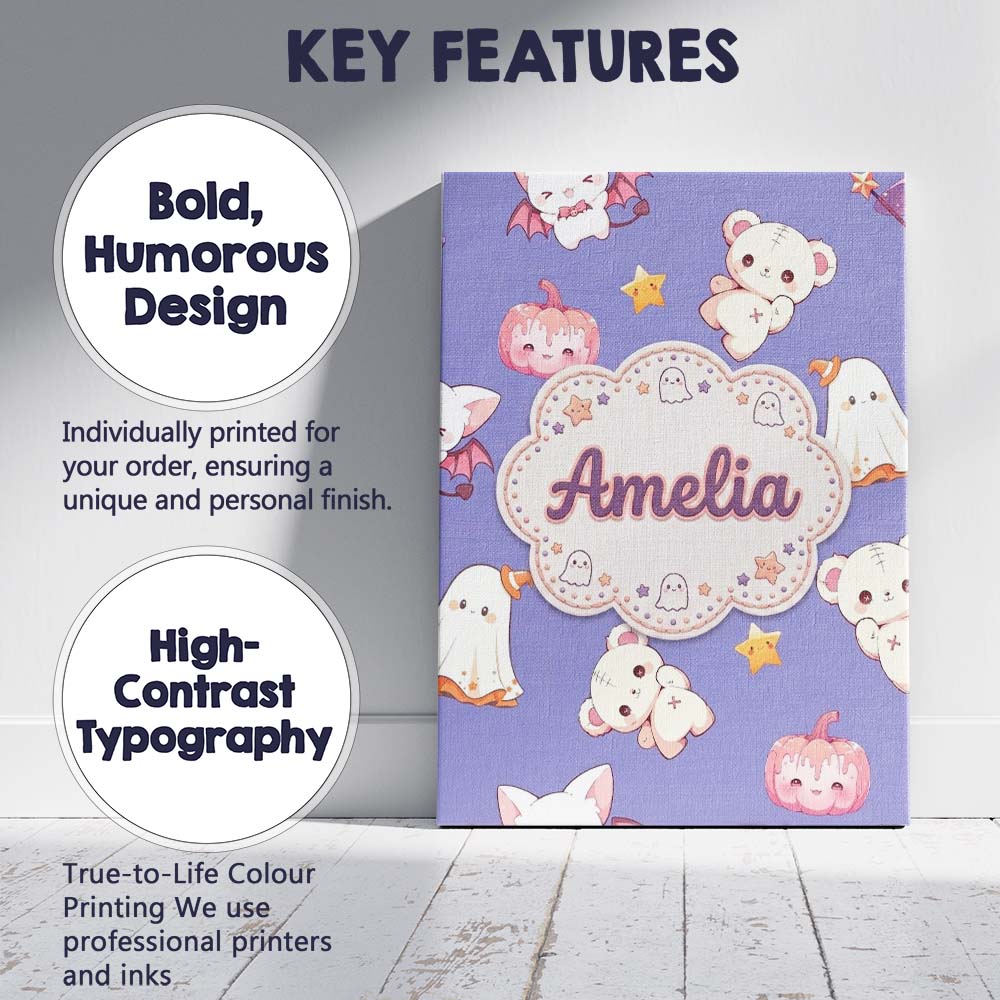 Personalised Name Cute Halloween Bunny Custom  Modern Room Accent Elegant Feature Canvas Wall Art Print Decor Picture Ready to Hang