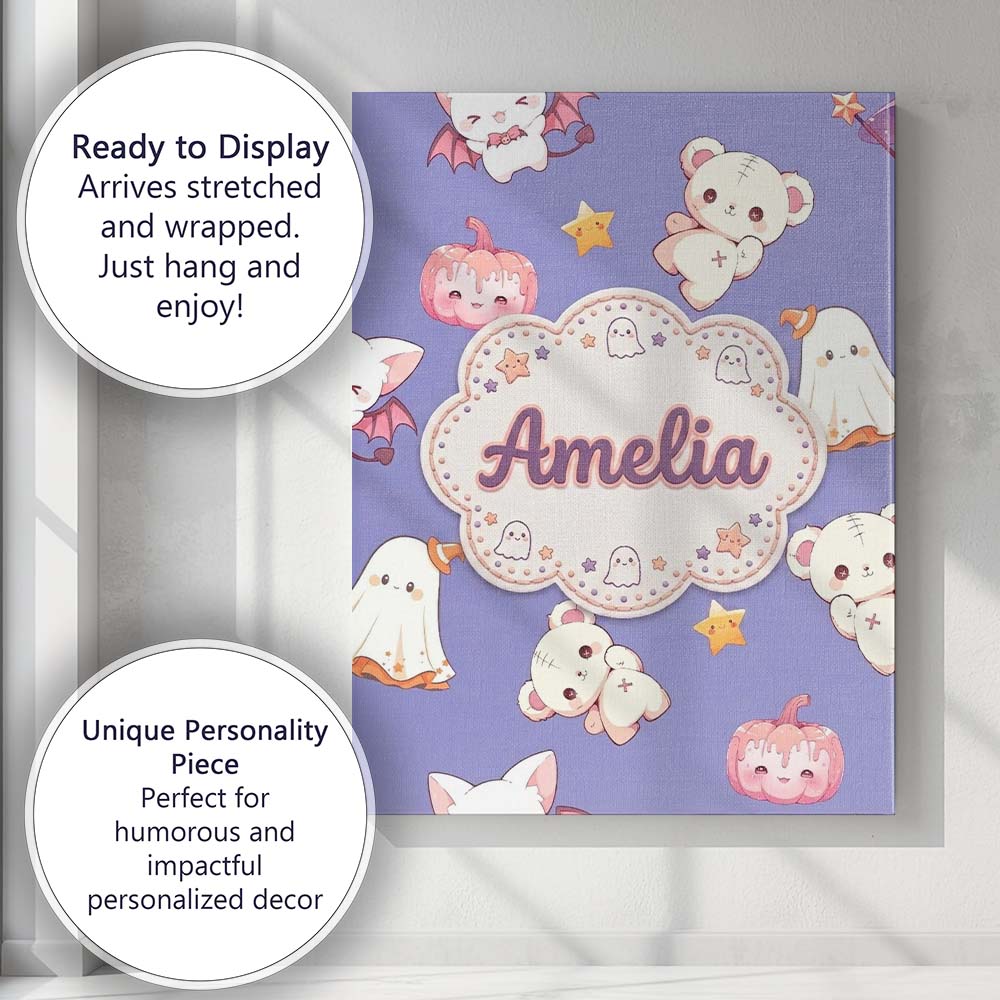 Personalised Name Cute Halloween Bunny Custom  Modern Room Accent Elegant Feature Canvas Wall Art Print Decor Picture Ready to Hang