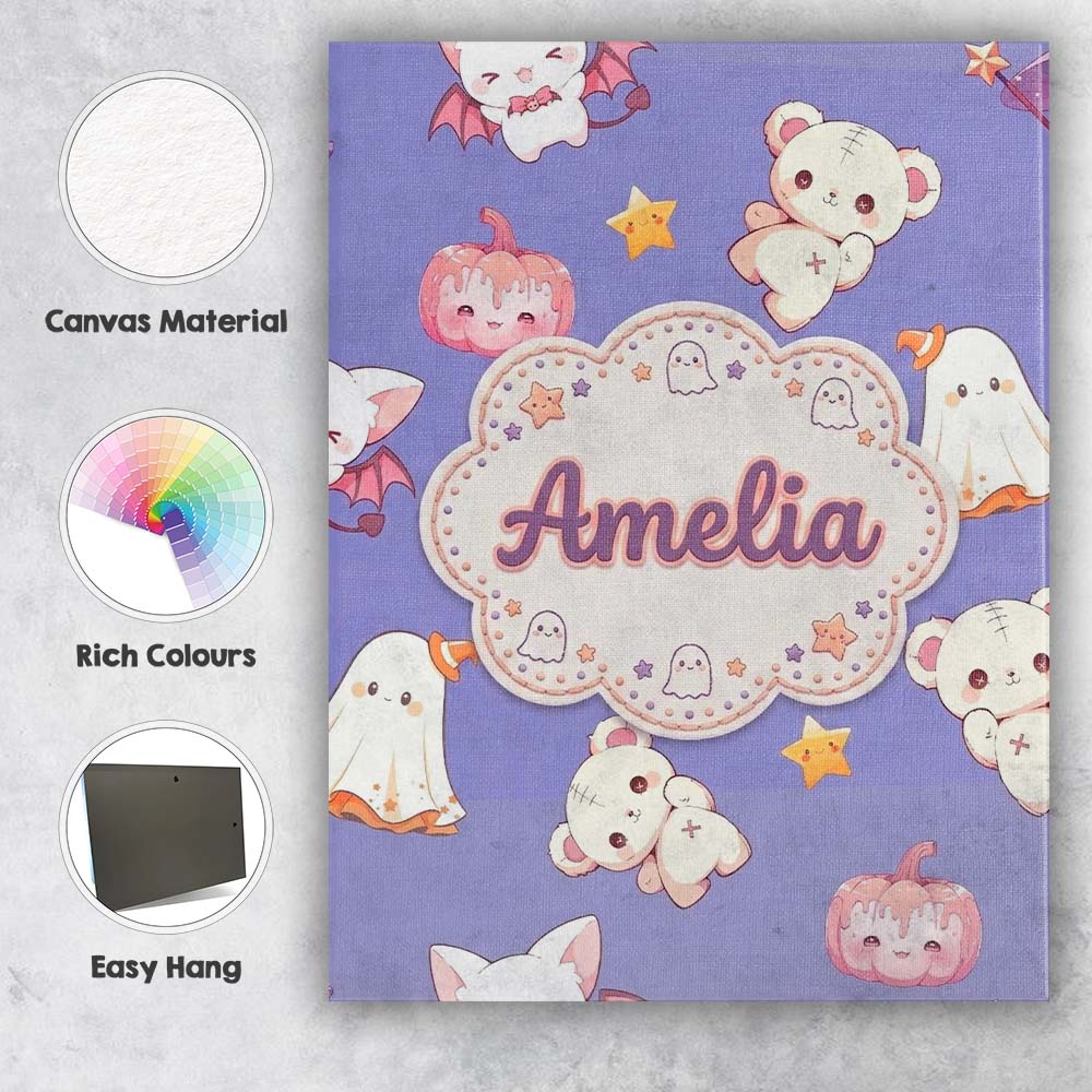 Personalised Name Cute Halloween Bunny Custom  Modern Room Accent Elegant Feature Canvas Wall Art Print Decor Picture Ready to Hang