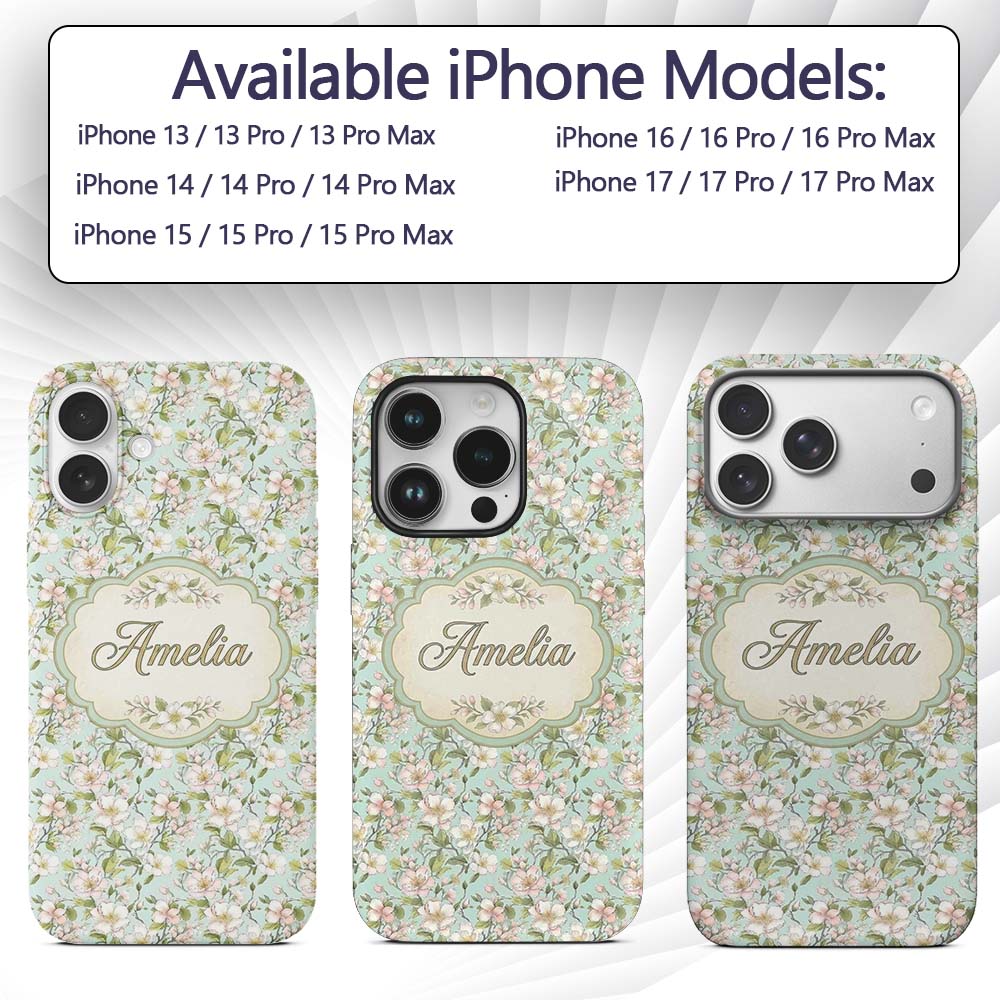 Delicate Cherry Blossom Pastel Floral Seamless Custom Name Protective Phone Case Mobile Cover Durable Everyday Smartphone Shock Resistant
