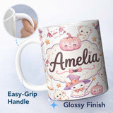 Personalized Custom Name Cute Halloween Bunny Witch Teddy Pumpkin Seamless Pattern White 11oz Ceramic Coffee Tea Mug White Large Handle