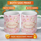 Personalized Custom Name Cute Halloween Bunny Witch Teddy Pumpkin Seamless Pattern Blush 11oz Ceramic Coffee Tea Mug White Large Handle