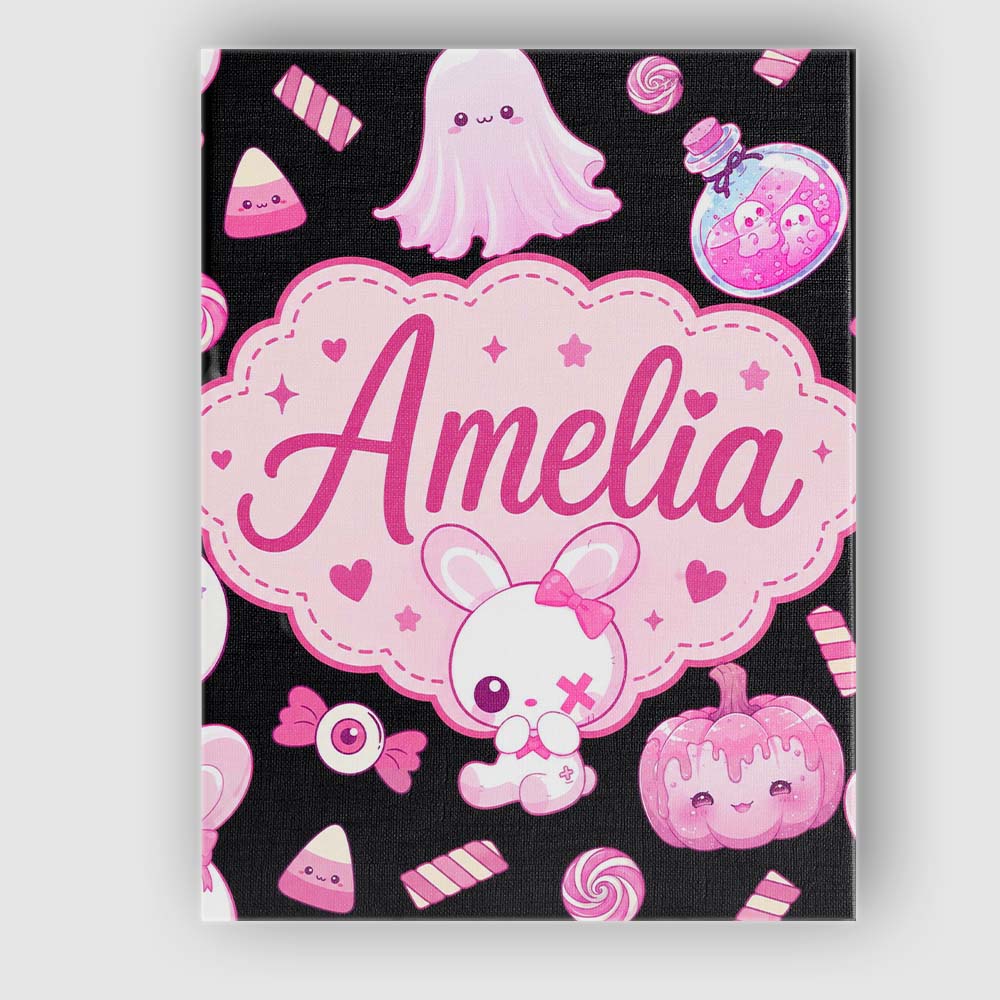 Personalised Name Kawaii Halloween Bunny Custom  Unique Gift Idea Elegant Feature Canvas Wall Art Print Decor Picture Ready to Hang