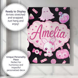 Personalised Name Kawaii Halloween Bunny Custom  Unique Gift Idea Elegant Feature Canvas Wall Art Print Decor Picture Ready to Hang