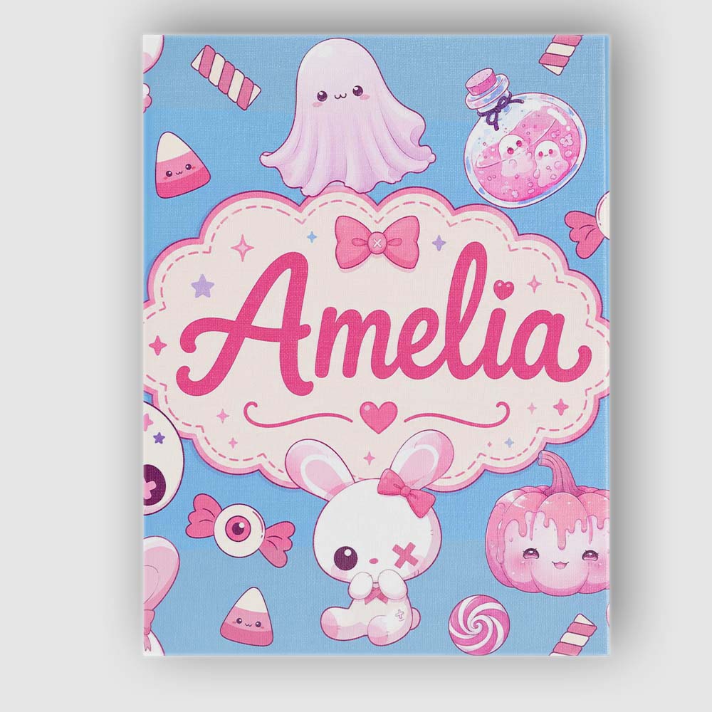 Personalised Name Kawaii Halloween Bunny Custom  Unique Gift Idea Elegant Feature Canvas Wall Art Print Decor Picture Ready to Hang