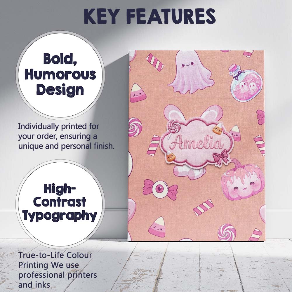 Personalised Name Kawaii Halloween Bunny Custom  Unique Gift Idea Elegant Feature Canvas Wall Art Print Decor Picture Ready to Hang