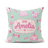 Custom Name Halloween Bunny Ghost Candy Pumpkin Seamless Pattern Square Filled Cushion Throw Pillow Sofa Bed Home Decor Zip Washable UK Made