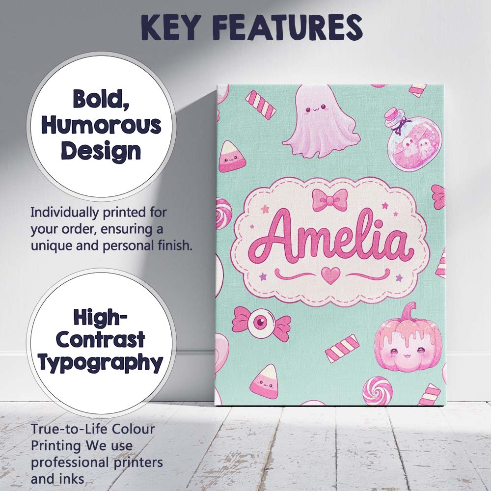 Personalised Name Kawaii Halloween Bunny Custom  Unique Gift Idea Elegant Feature Canvas Wall Art Print Decor Picture Ready to Hang