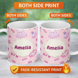 Personalized Custom Name Kawaii Halloween Bunny Ghost Candy Pumpkin Seamless Pattern Blush 11oz Ceramic Coffee Tea Mug White Large Handle