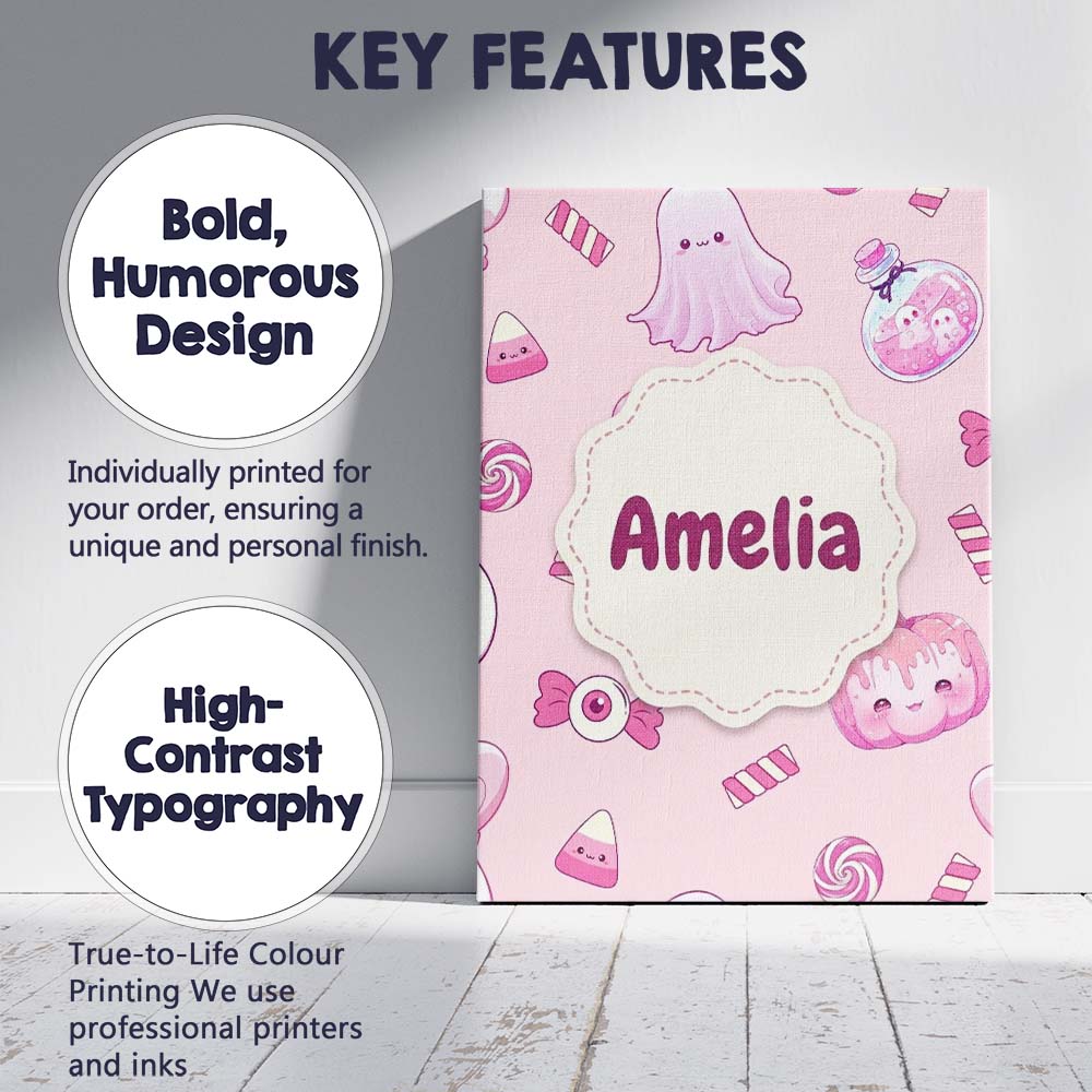 Personalised Name Kawaii Halloween Bunny Custom  Unique Gift Idea Elegant Feature Canvas Wall Art Print Decor Picture Ready to Hang