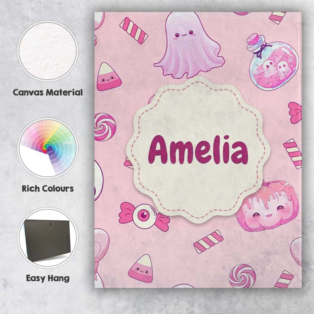 Personalised Name Kawaii Halloween Bunny Custom  Unique Gift Idea Elegant Feature Canvas Wall Art Print Decor Picture Ready to Hang