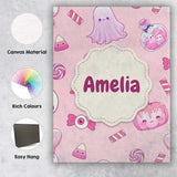 Personalised Name Kawaii Halloween Bunny Custom  Unique Gift Idea Elegant Feature Canvas Wall Art Print Decor Picture Ready to Hang