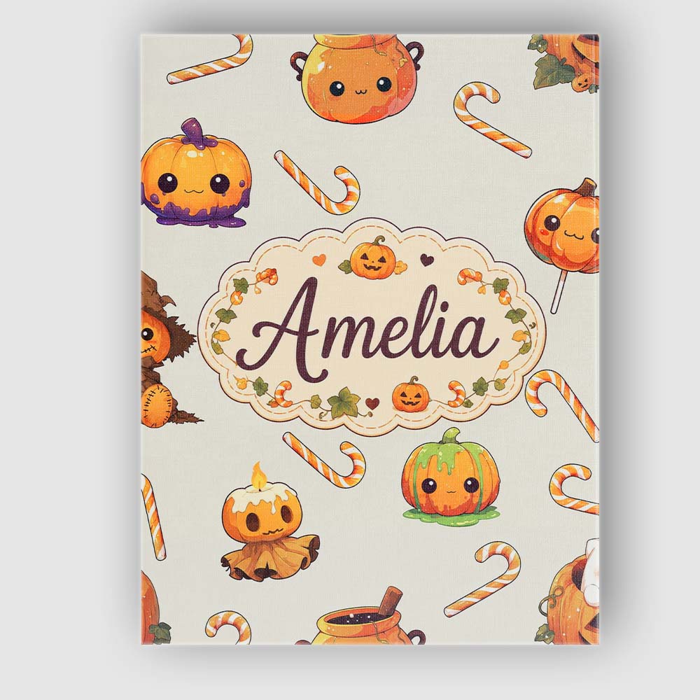 Personalised Name Cute Kawaii Halloween Custom  Modern Room Accent Elegant Feature Canvas Wall Art Print Decor Picture Ready to Hang