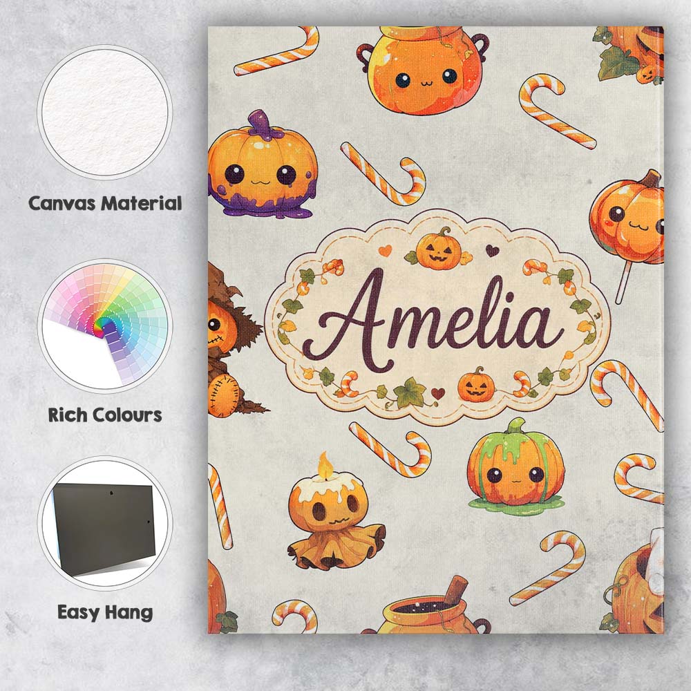 Personalised Name Cute Kawaii Halloween Custom  Modern Room Accent Elegant Feature Canvas Wall Art Print Decor Picture Ready to Hang