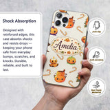 Cute Kawaii Halloween Pumpkin Printed Design Custom Name Protective Phone Case Mobile Cover Durable Everyday Smartphone Shock Resistant