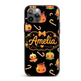 Cute Kawaii Halloween Pumpkin Printed Design Custom Name Protective Phone Case Mobile Cover Durable Everyday Smartphone Shock Resistant