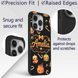 Cute Kawaii Halloween Pumpkin Printed Design Custom Name Protective Phone Case Mobile Cover Durable Everyday Smartphone Shock Resistant