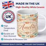 Personalized Custom Name Rustic Picnic Basket and Checkered Cloth Seamless Pattern Lovely 11oz Ceramic Coffee Tea Mug White Large Handle