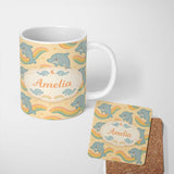 Personalized Custom Name Cute Rainbow Dolphin Cartoon Animal Pattern Thoughtful Gift Idea 11oz Ceramic Coffee Tea Mug White Large Handle