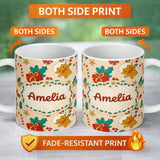 Personalized Custom Name Cute Gingerbread Candy Cane Gift Seamless Pattern Design Sweet 11oz Ceramic Coffee Tea Mug White Large Handle