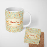 Personalized Custom Name Cupcake Dessert with Cherries Seamless Pattern Beautiful Coffee Cup 11oz Ceramic Coffee Tea Mug White Large Handle