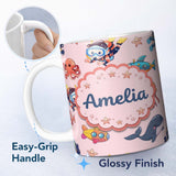 Personalized Custom Name Kids Scuba Divers Submarine Jellyfish Ocean Animals Soft Pink Lovely 11oz Ceramic Coffee Tea Mug White Large Handle