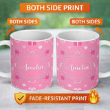 Personalized Custom Name Simple Pink Snowflake Tree Gift Winter Seamless Pattern Lovely 11oz Ceramic Coffee Tea Mug White Large Handle