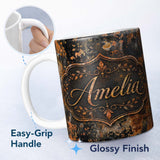 Personalized Custom Name Dark Grunge Rust Texture with Splatter Seamless Pattern Industrial 11oz Ceramic Coffee Tea Mug White Large Handle