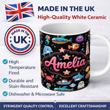 Personalized Custom Name Cartoon Ocean with various sea CreaturesSea Creatures on Clean White 11oz Ceramic Coffee Tea Mug White Large Handle