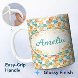 Personalized Custom Name Colorful Hamster Crowd Cartoon Seamless Pattern Perfect Gift for Her 11oz Ceramic Coffee Tea Mug White Large Handle