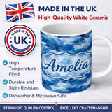 Personalized Custom Name Watercolor Blue Camouflage Artistic Seamless Pattern Lovely 11oz Ceramic Coffee Tea Mug White Large Handle