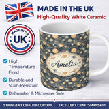 Personalized Custom Name Watercolor Planets Galaxy Space Theme Seamless Pattern Lovely 11oz Ceramic Coffee Tea Mug White Large Handle
