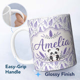 Personalized Custom Name Minimal Lavender Leaf and Stem Repeat in Soft Purple Tones Lovely 11oz Ceramic Coffee Tea Mug White Large Handle