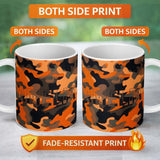Personalized Custom Name Orange Black Urban Camouflage Bold Seamless Pattern Cute Unique Gift 11oz Ceramic Coffee Tea Mug White Large Handle