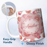 Personalized Custom Name Cute Kawaii Donuts and Strawberry Milkshake White Background 11oz Ceramic Coffee Tea Mug White Large Handle