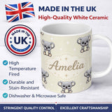 Personalized Custom Name Cute Cartoon Koala Bears with White Stars on Light Beige Background 11oz Ceramic Coffee Tea Mug White Large Handle