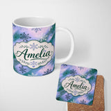 Personalized Custom Name Abstract Snowflake Gradient Winter Seamless Pattern Cute Unique Gift 11oz Ceramic Coffee Tea Mug White Large Handle