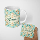 Personalized Custom Name Blue Background Onion Seamless Pattern Fresh Kitchen Garden Style 11oz Ceramic Coffee Tea Mug White Large Handle